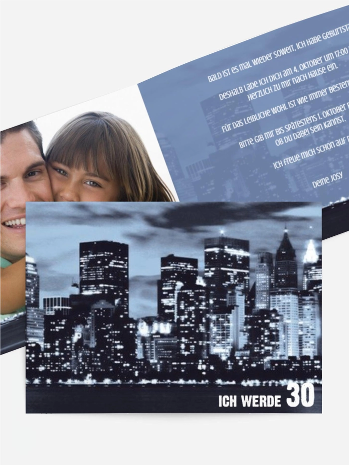 Einladungskarte zum Geburtstag Skyline 30 Foto