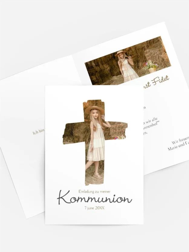 Einladungskarte Kommunion Transparentes Kreuz