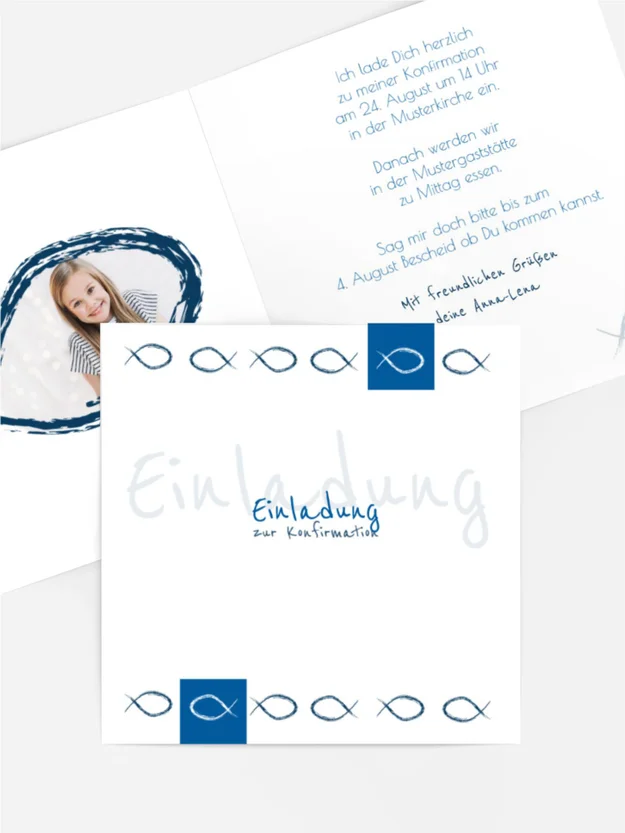Einladungskarte Konfirmation Fische