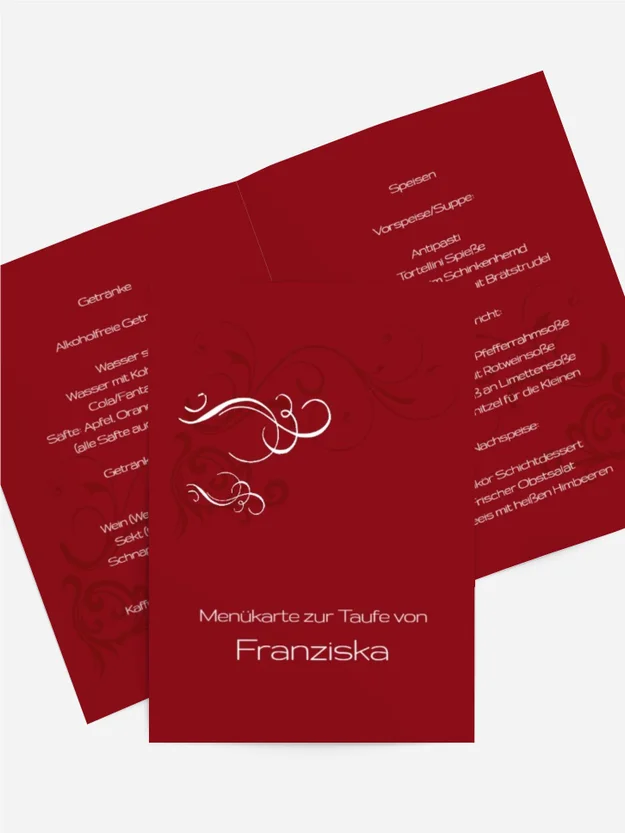 Taufe Menuekarte Schnoerkel