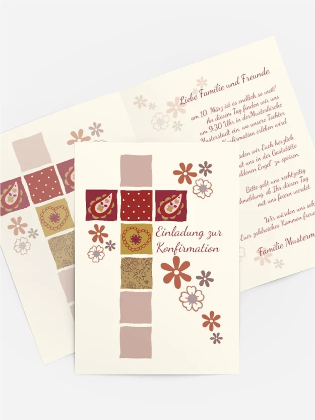 Einladung zur Konfirmation Florales Kreuz