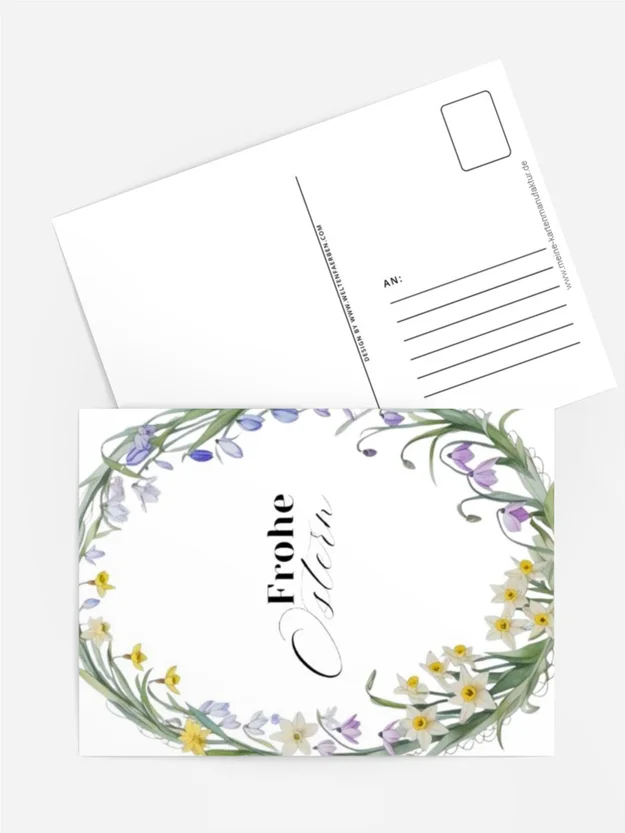 „Osterkarte Frühlingskranz – Zarte Blumenillustration“