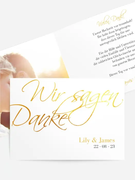 Dankeskarte Hochzeit "Goldene Buchstaben"