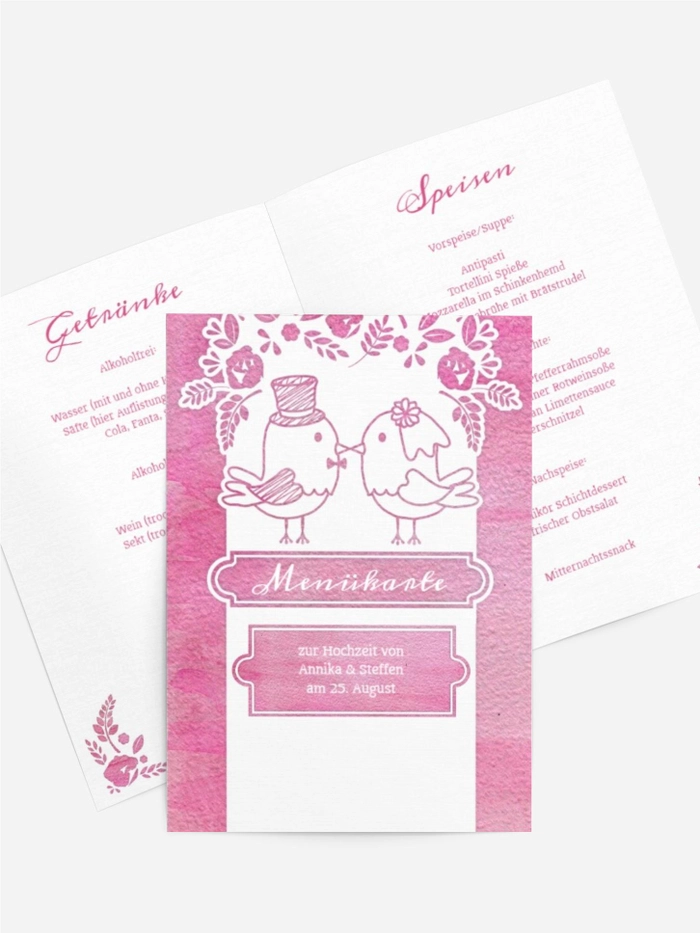 Hochzeitsmenükarte Vogelpaar Hochzeitsmenükarte Vogelpaar