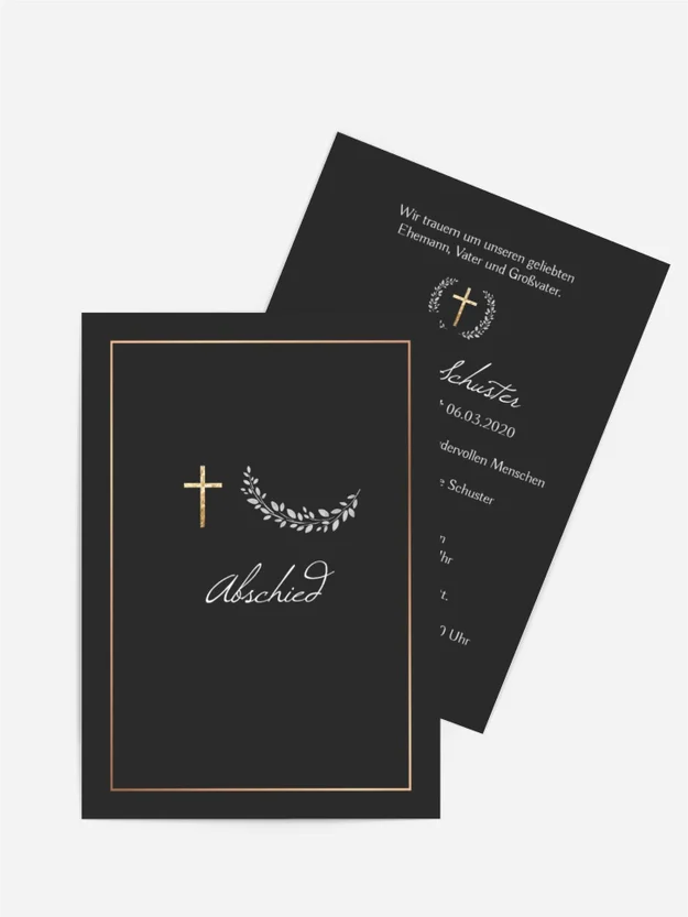 Trauerkarte Goldenes Kreuz
