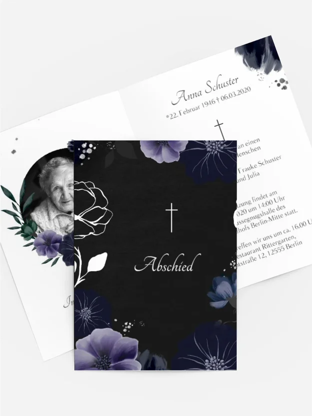 Trauerkarte Schwarze Blumennacht