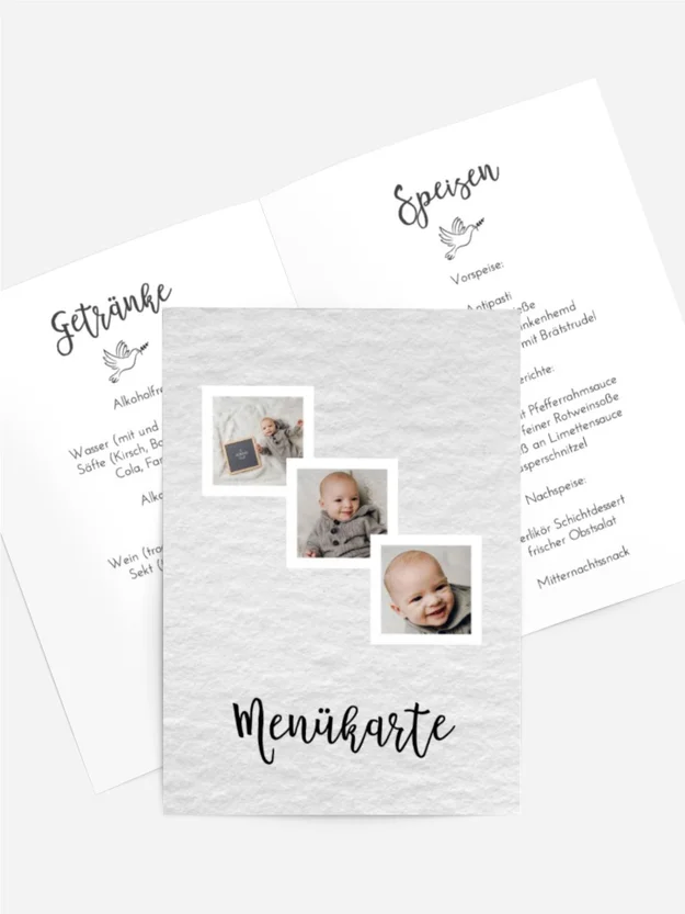 Menükarte Taufe Drei Fenster