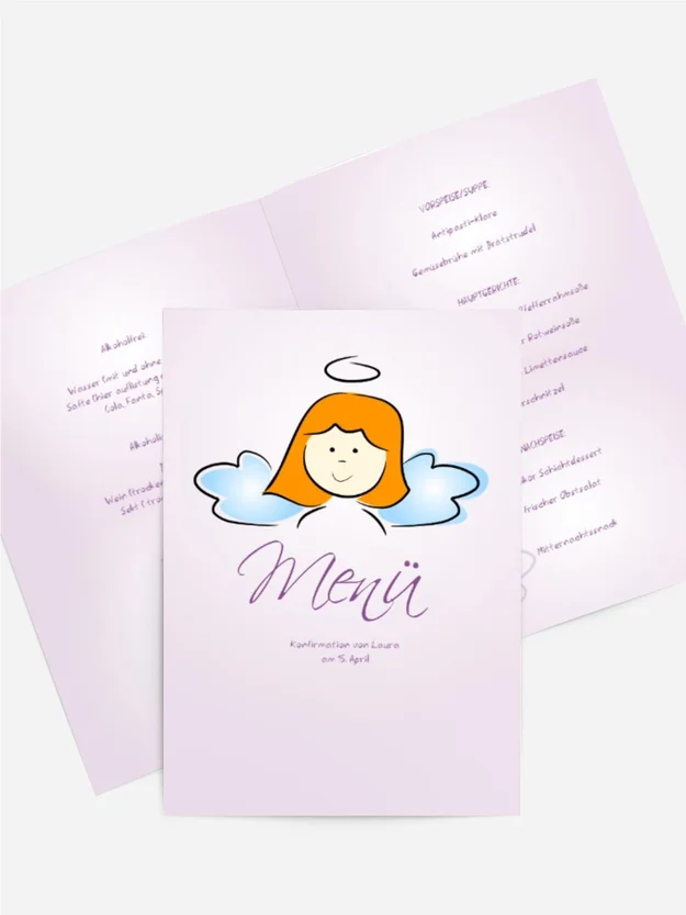 Menükarte Konfirmation Engelchen Mädchen