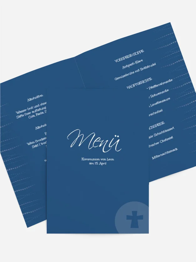 Menükarte Kommunion Wellen Kreuz Menükarte Kommunion Wellen Kreuz