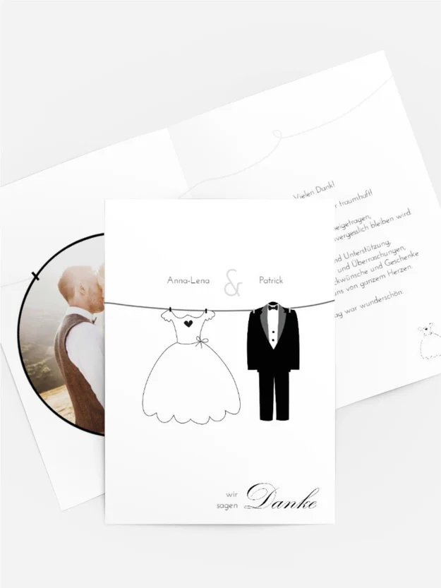 Dankeskarte Hochzeit "Dress and Suit"