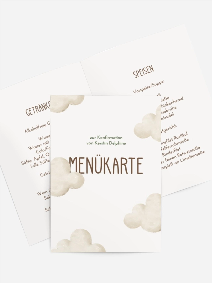 Menükarte Konfirmation Fabelhafte Wolken Menükarte Konfirmation Fabelhafte Wolken