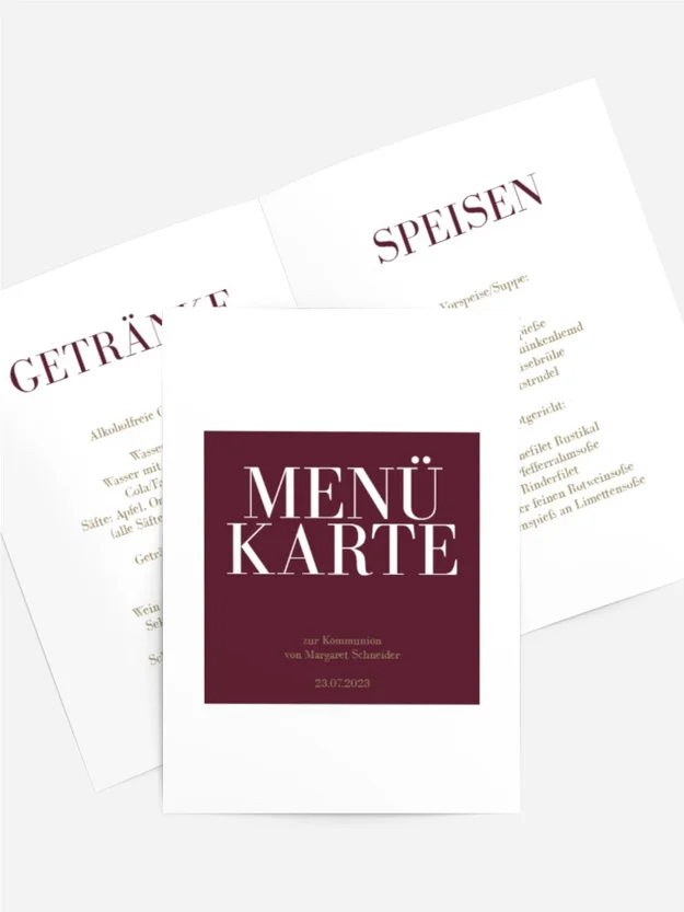 Menükarte Kommunion  Helles Quadrat