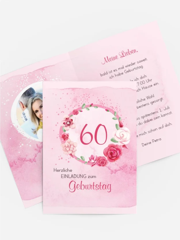 Einladung zum 60. Geburtstag Aquarell Rosen Foto