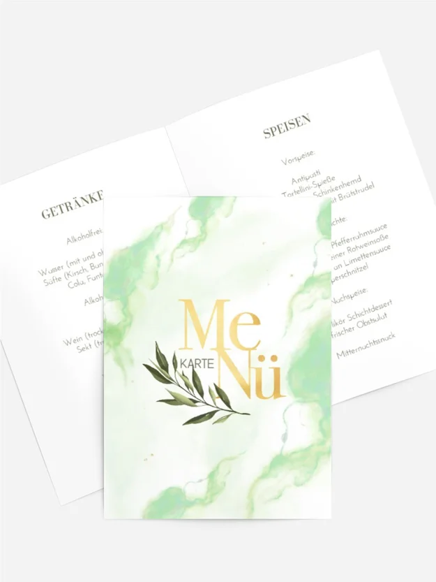 Menükarte Taufe Gold und Natur