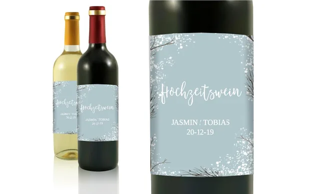 Hochzeit Flaschenetiketten Schneeflocken