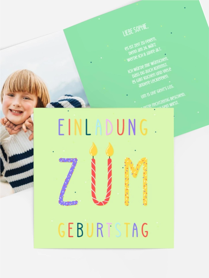 Geburtstagseinladung Bunte Kerzen Geburtstagseinladung Bunte Kerzen