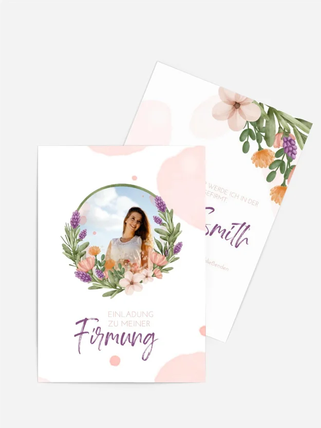 Einladungskarte Firmung Blumen im Herzen Einladungskarte Firmung Blumen im Herzen