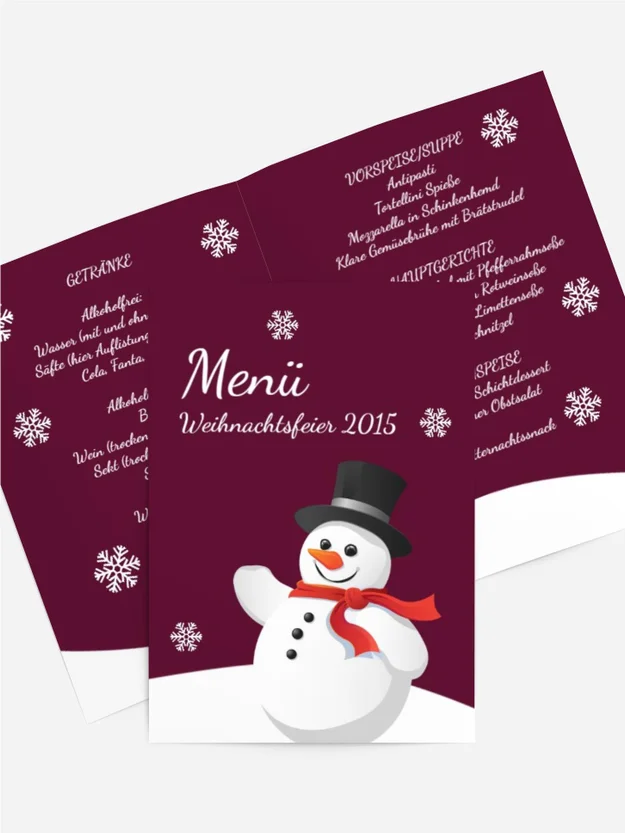 Weihnachtsmenükarte Schneemann
