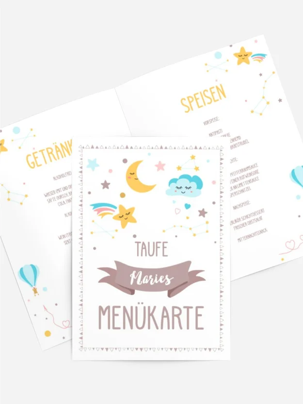 Menükarte Taufe Schlafspielzeug