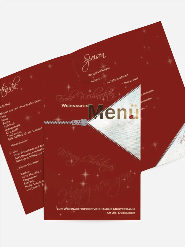 Menükarte zur Weihnachtsfeier Reißverschluss