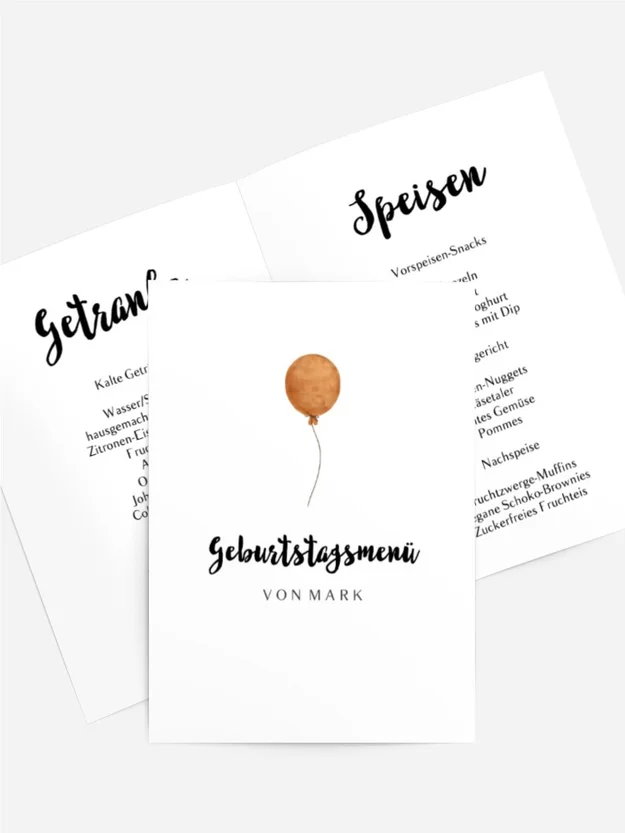 Menükarte Geburtstag Pfütze der Freude