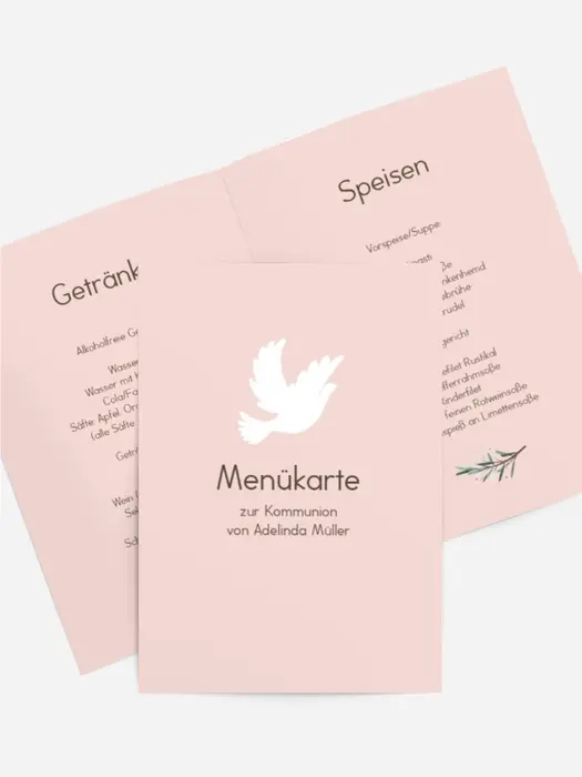 Menükarte Kommunion Hoffnungstaube