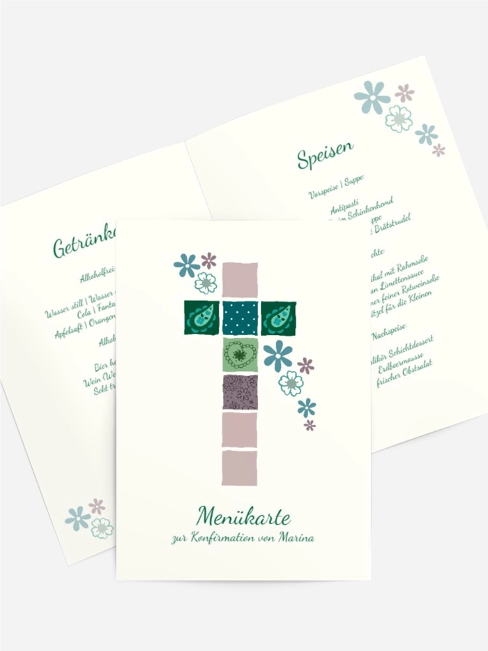 Menükarte Konfirmation Florales Kreuz Menükarte Konfirmation Florales Kreuz