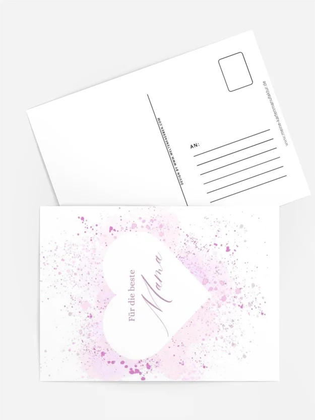 Aquarell Herzkarte – Liebevolle Muttertagskarte in Rosa und Flieder