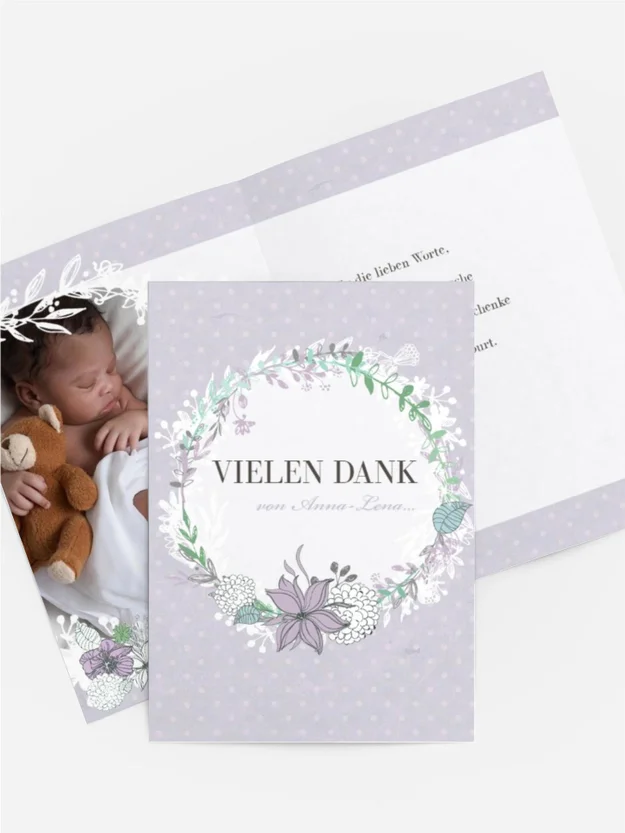 Dankeskarte Geburt - Vintage Blumenranke