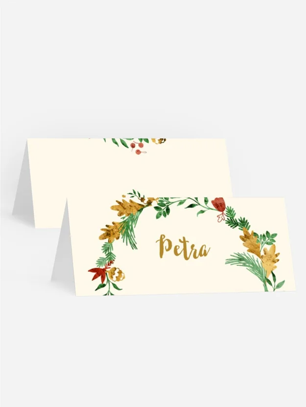 Tischkarte Weihnachten Kranz für den Urlaub