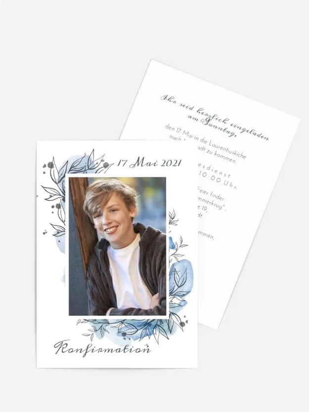 Einladungskarte Konfirmation Aquarellblumen