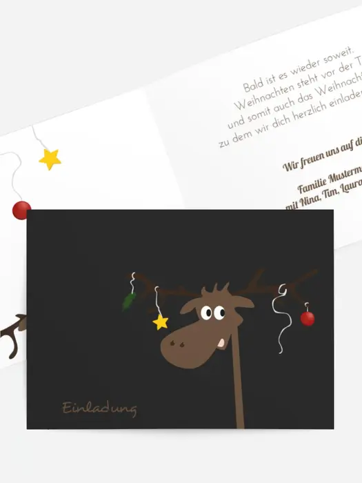 Weihnachts Einladungskarte privat Elch