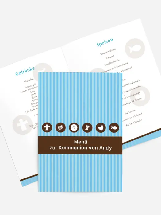 Kommunion Menükarte stripes buttons