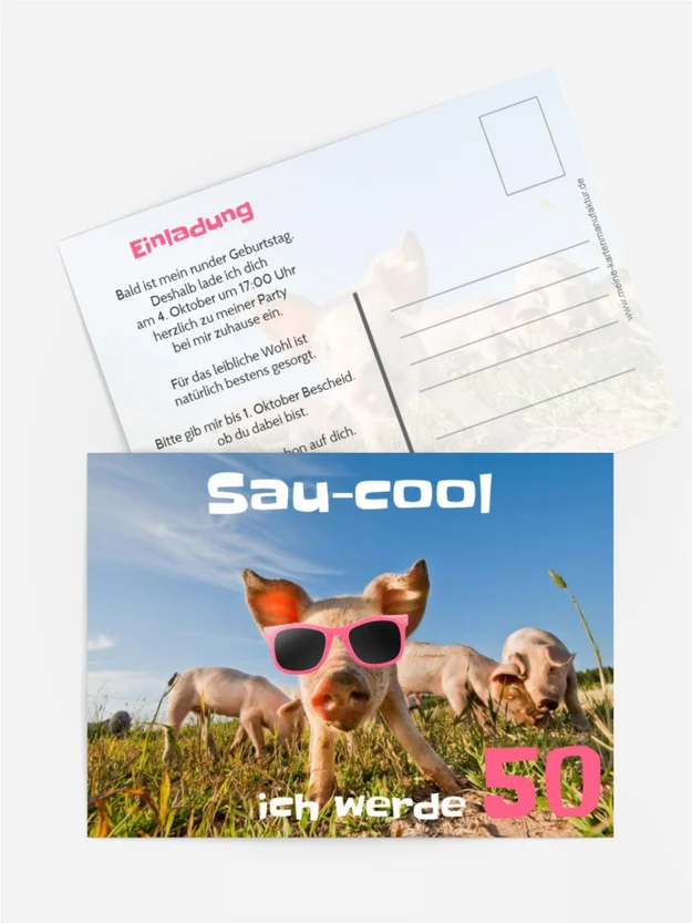 Einladungskarte zum 50. Geburtstag Sau-cool