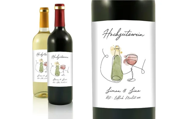 Hochzeit Flaschenetiketten Prost Hände