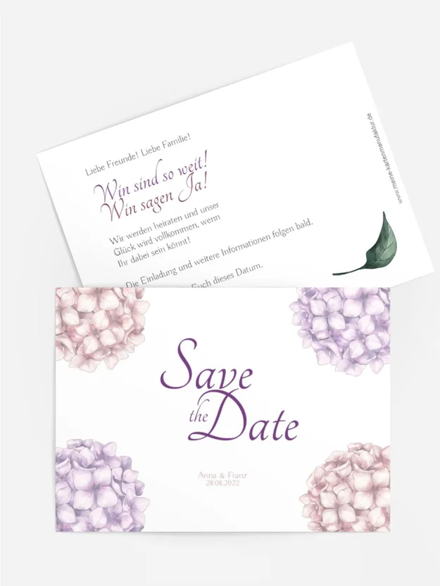 Save-the-Date Karte Hochzeit Hortensie Save-the-Date Karte Hochzeit Hortensie