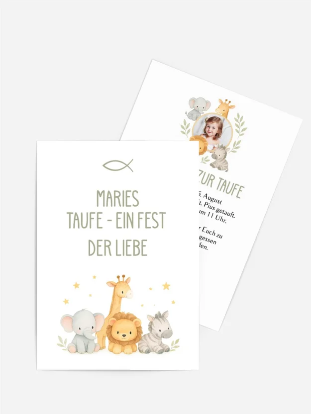 Einladungskarte Taufe Tierfreunde