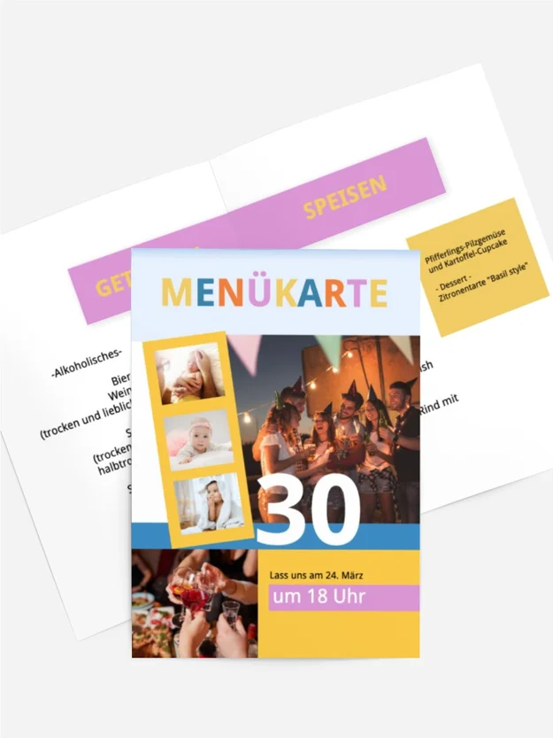 Menükarte Geburtstag Glänzendes Leben