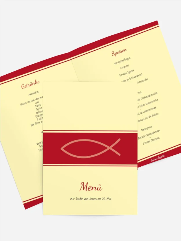Menükarte zur Taufe Fisch Menükarte zur Taufe Fisch