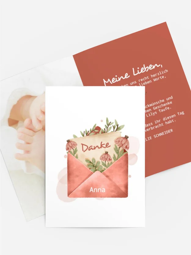 Dankeskarte Taufe Hase mit Kinderwagen