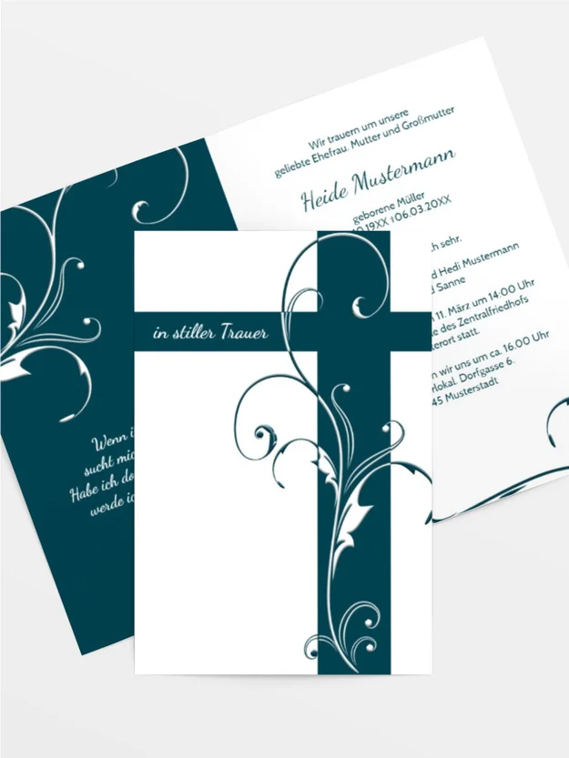 Trauerkarte Blumenkreuz hoch