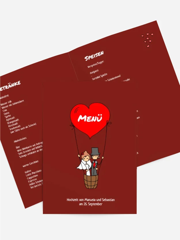 Hochzeitsmenü Comic Brautpaar