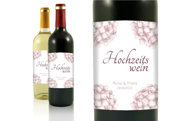 Hochzeit Flaschenetiketten Hochzeit Hortensie