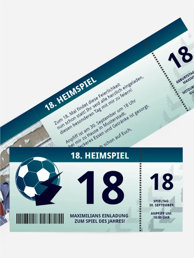 Einladung zum 18. Geburtstag Heimspiel Foto Einladung zum 18. Geburtstag Heimspiel Foto