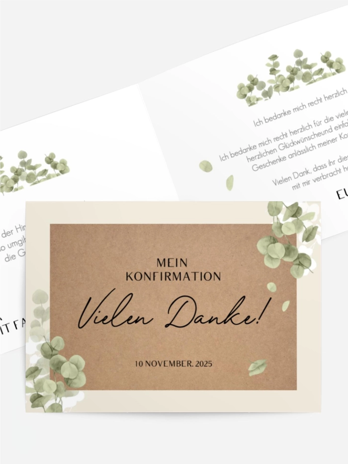 Dankeskarte Konfirmation Umgeben von Blättern Dankeskarte Konfirmation Umgeben von Blättern