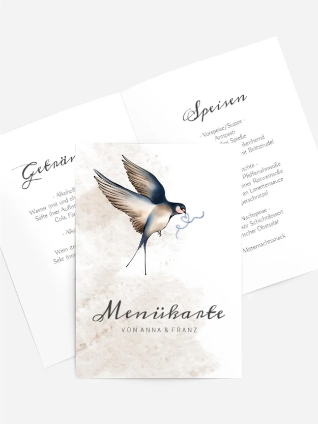 Menükarte Vögel des Glücks