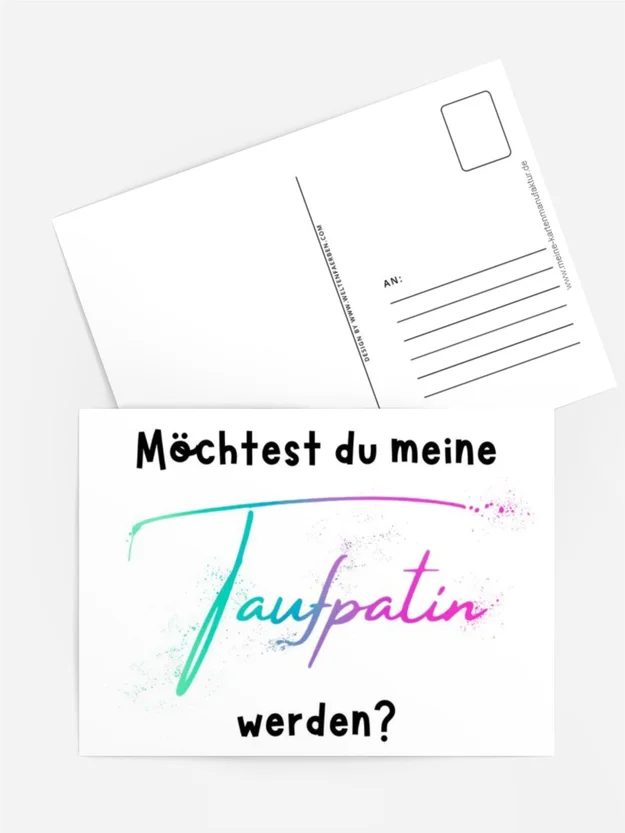 Postkarte „Möchtest du meine Taufpatin werden?“ – Aquarellfarben