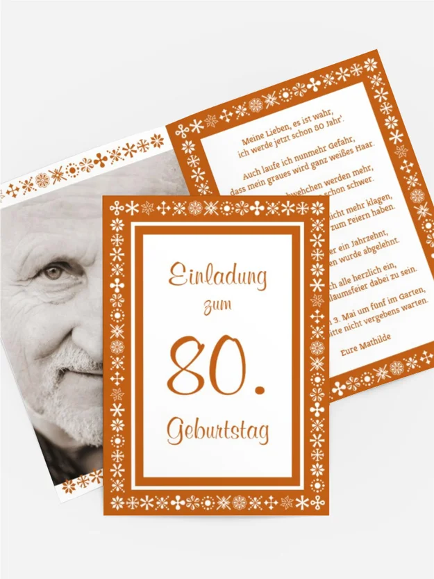 Geburtstagseinladung florale Elemente 80 Foto