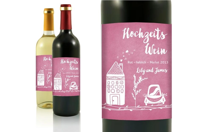 Hochzeit Flaschenetiketten Hier wohnt das Glück