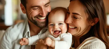 Mutter und Vater mit kleinem Kind zusammen